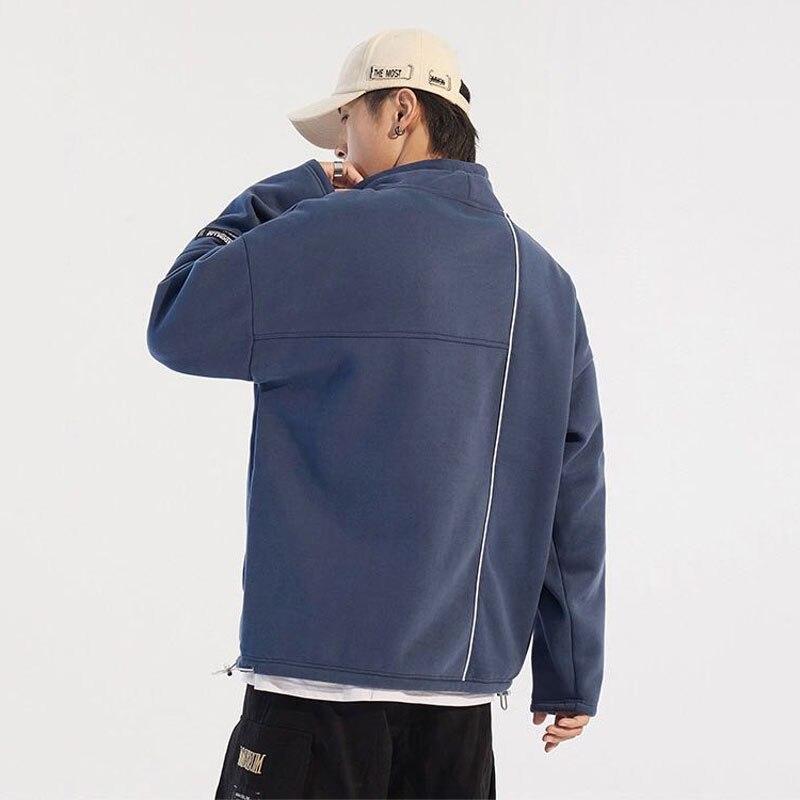 Youth Men Streetwear Fleece Hoodies Imitated Mink Wool Pullover Winter Big Pocket Sweatshirts Casual Turtleneck Tops