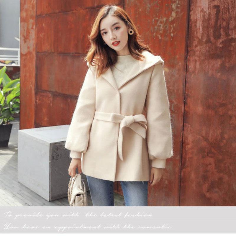 Winter Fashion Woolen Coat Spring Long Sleeve Loose Hooded Lace Jacket