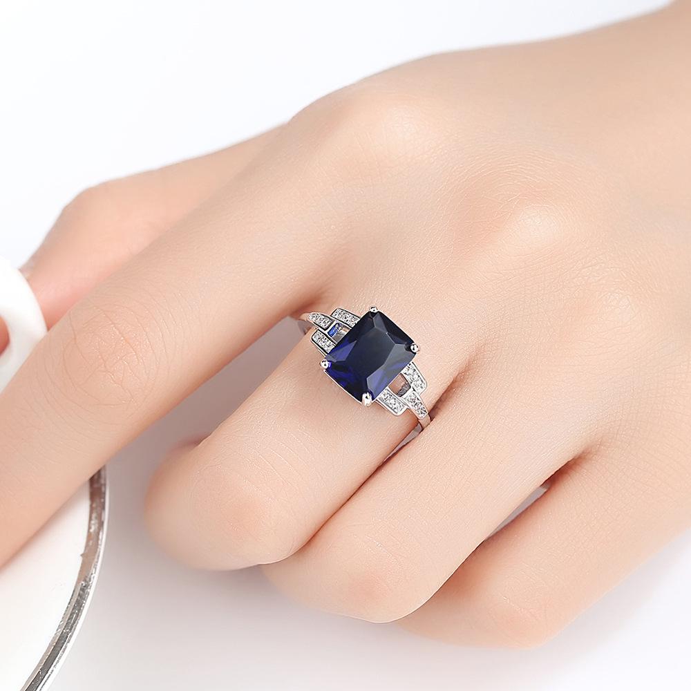 Royal Blue Love Heart Shaped Zircon Ring Single Zircon Ring Blue Oval Double Layer Multilayer Diamond Zircon Ring