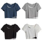 Two-piece Layered Airline Navy High Waist Straight Short Sleeve Top Women's T-Shirt