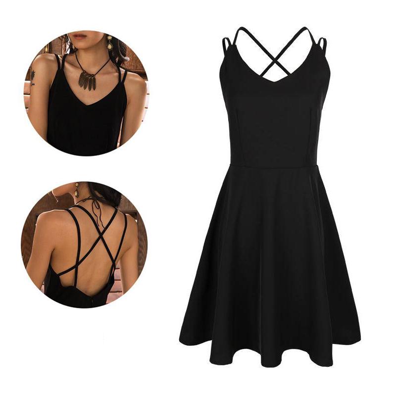 Summer Sexy Black Sling Dress Hepburn Style Black Beach Dress Travel Vacation Sexy Dress Female