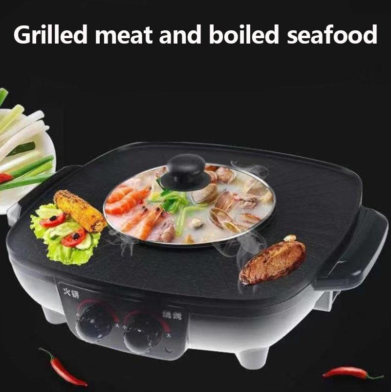 1800W Heat Pot BBC Machine Multi-purpose Small Heat Pot Fried Steak Pan Smokeless Nonstick Grill Pan for Family