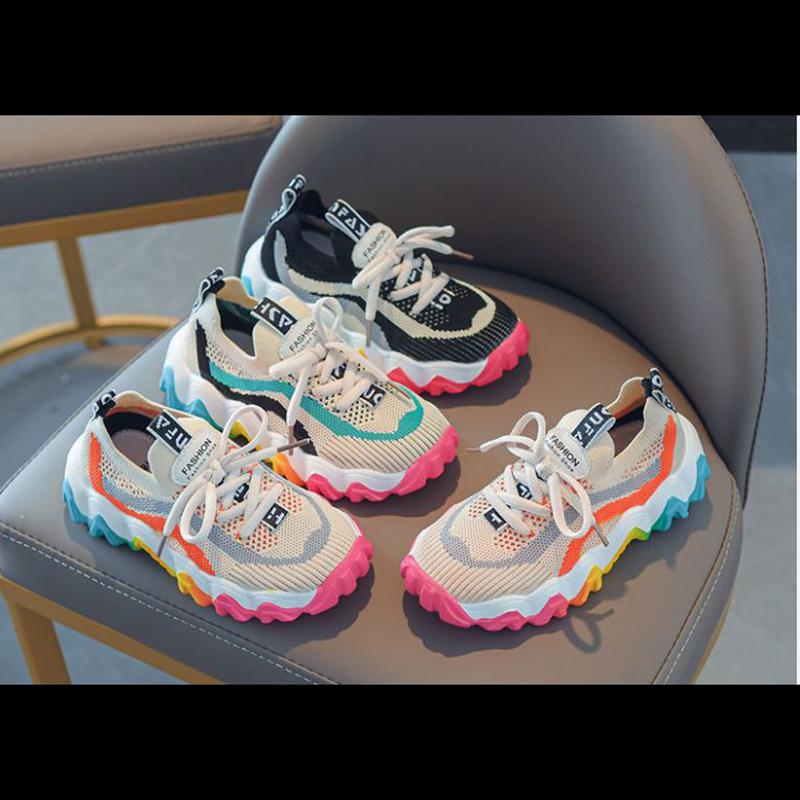 Children's Girls'  Boy Shoes Spring Summer Korean Version  Sports Shoes  Breathable Lightweight Flying Shoes Middle-aged Students' Casual Shoes