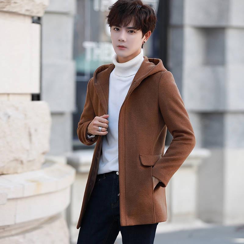 Winter Men's Jacket Men's Fashion Wool Woolen Coat Hooded Coat Men Winter Coat Warm Trench Coat