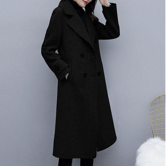 Thickening and Cotton Popular Brown Woolen Coat Women's Mid-length Korean Version Was Thin Autumn and Winter Coat