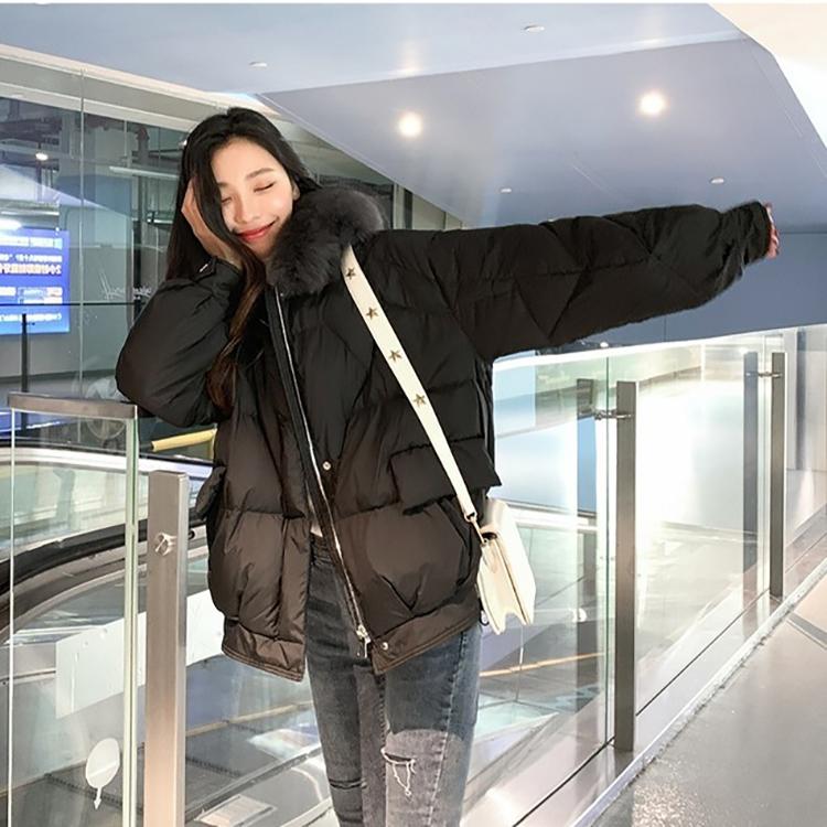 Korean Fashion Ladies Down Jacket Fox Fur Collar Thick Bread Jacket White Duck Down Short Down Jacket