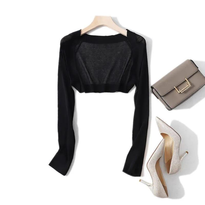 Knitted Cardigan Ultra-short Sun Protection Shirt Women's Thin Air-conditioned Shirt Shawl with Long Sleeves