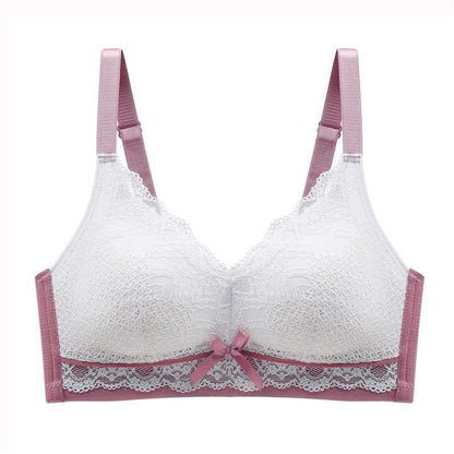 Women Latex No Steel Ring Thin Section Gathering Large Size Sexy Lace Adjustable Side Breast Breathable Adjustable Lace Trim Decorative Bra