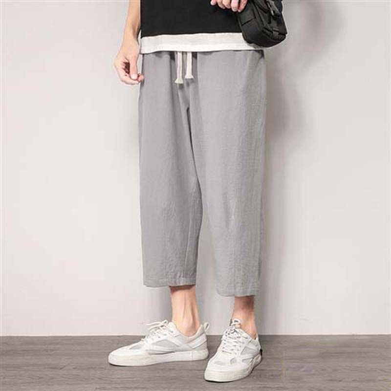 Summer Pants Men's Thin Cotton and Linen Eight-point Casual Trousers Loose Wide-leg Linen Men's Pants