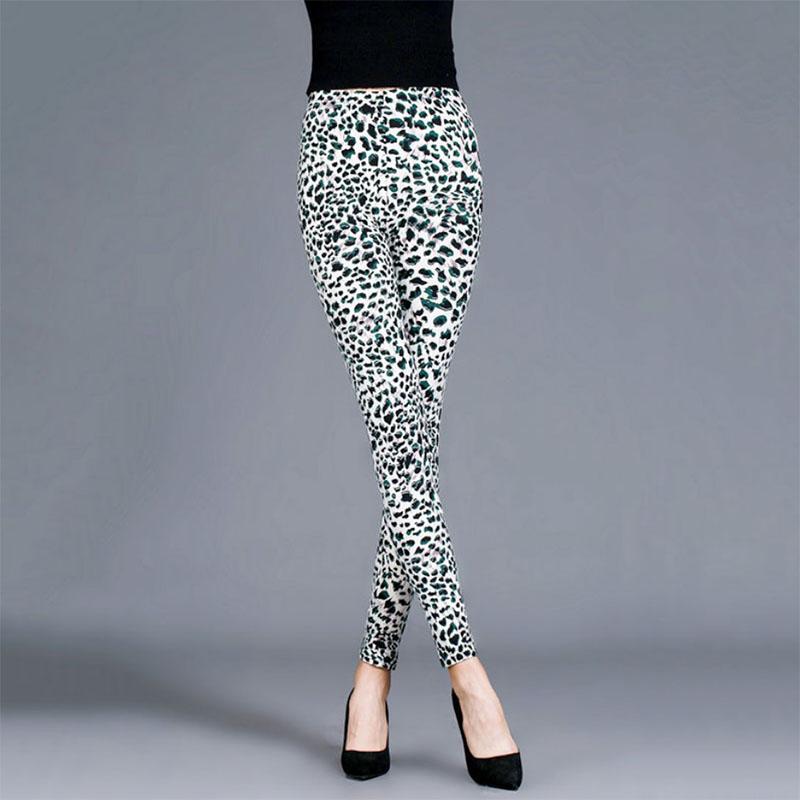 Thin Section Slimming Yoga Casual Leopard Print Slim Sports Elastic Pants Large Size Nine Points Leggings Women's Outer Wear