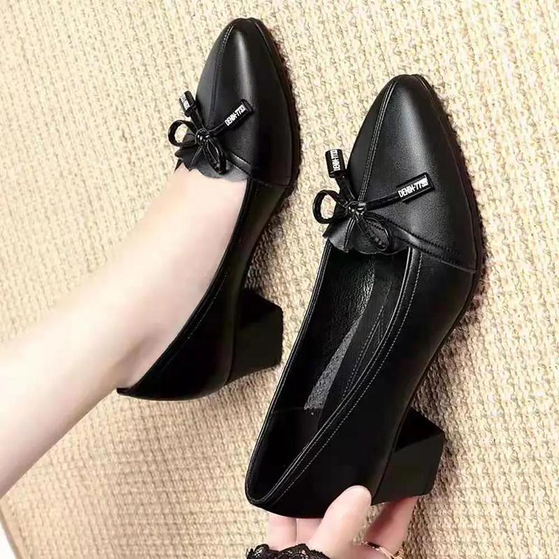 Black Soft Leather Non-slip Comfortable Single Shoes Low-heeled Women's Shoes Thick-heeled All-match Work Leather Shoes