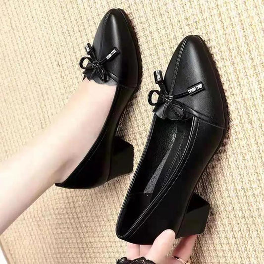Black Soft Leather Non-slip Comfortable Single Shoes Low-heeled Women's Shoes Thick-heeled All-match Work Leather Shoes