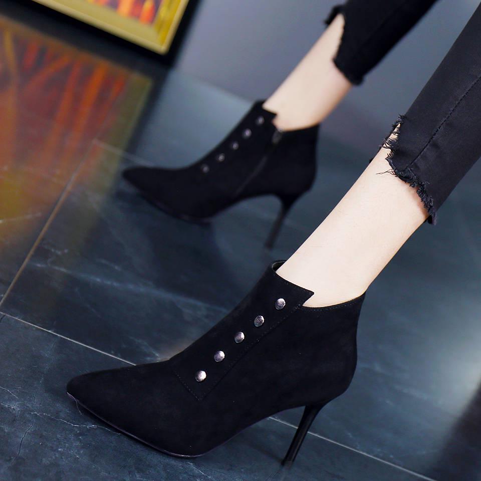 Winter Autumn High Heels Shoes Fashion Pointed Toe Pump Ladies Stilettos Boots Women Ankle Boots