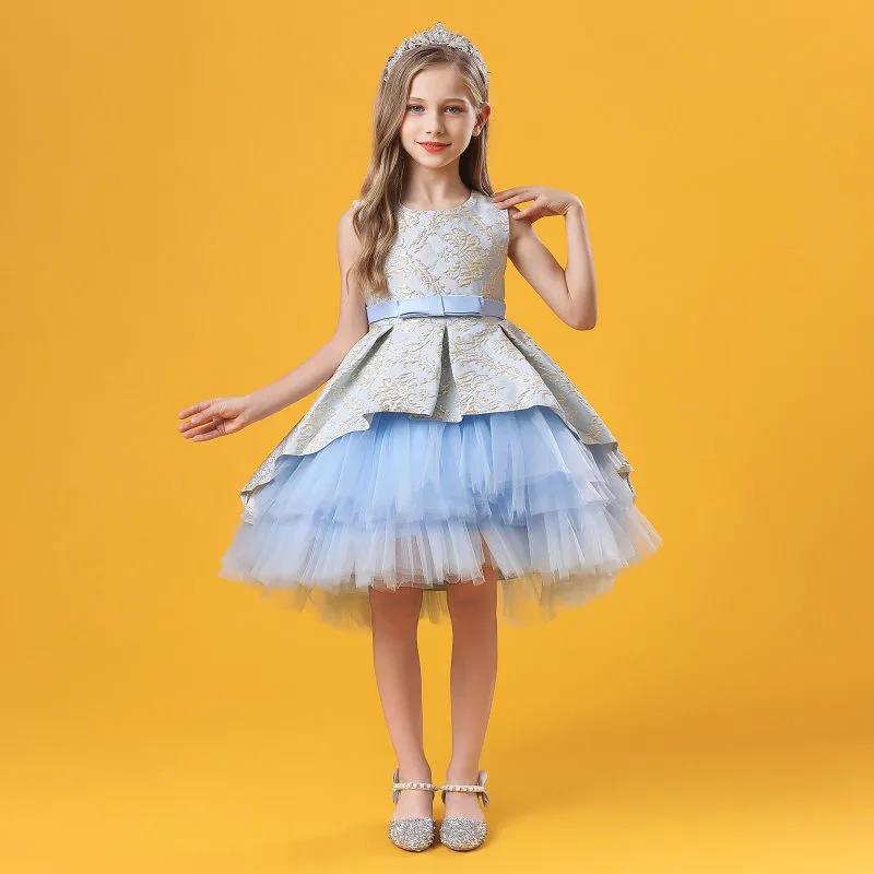 Lace Embroidery Formal Sleeveless Wedding Gown Tutu Princess Dress Flower Girls Children Clothing Kids Party for Girl Clothes