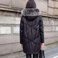 Winter Mid-length PU Leather Leather Coat Imitation Fox Fur Collar Loose Thick Fur Fashion Hooded Down Cotton Leather Coat for Women