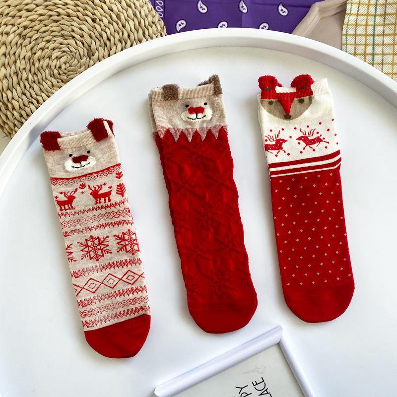 Socks Winter Christmas Elk Tree Pattern Warm Women's Cotton Cute Stockings