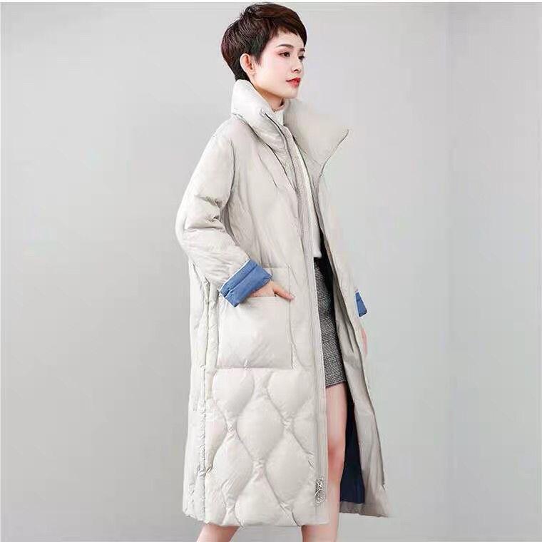 Stand-up Collar Down Jacket Women Slim Thick Loose Over The Knee Long Coat