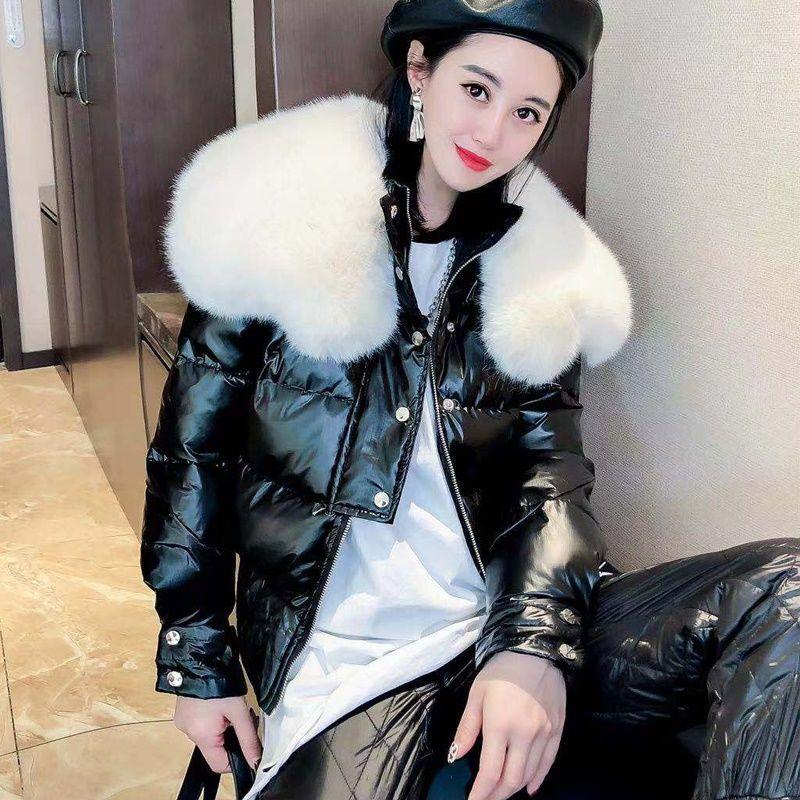 Women Winter Parkas Jacket Coat Glossy Warm Women Fur Hooded Coat Short Cotton Padded Winter Jacket Women