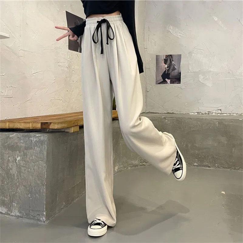 Women's Spring and Summer Loose Casual Pants Korean Style Wide-leg Pants High Waist Drape Drawstring Straight Mopping Trousers Fitness Jogging Pants