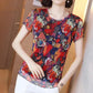 Women's Summer Lace Short Sleeve T-Shirt Round Neck Floral Slim Top
