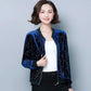 Autumn and Winter Loose Gold Velvet Printed Short Coat Women's Casual Baseball Uniform Loose Long-sleeved Cardigan Top