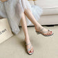 Women Sandals and Slippers Summer Rhinestones High-heeled Sandals Shiny Thin Strap Flip-flops Simple Thick-heeled Slippers All-match Beach Sandals