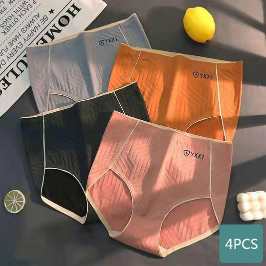 4PCS Women's High-waist Inner Antibacterial Comfortable Sexy Student Korean Version of The Girl's Large Size Belly Buttocks Seamless Briefs