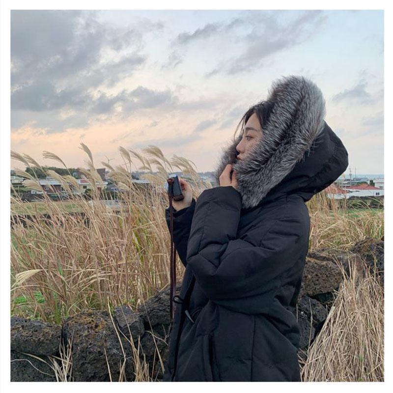 Down Jacket Winter Korean Fashion Big Fur Collar Mid-length Hooded Thick Warm Large Size Jacket Suitable for Women