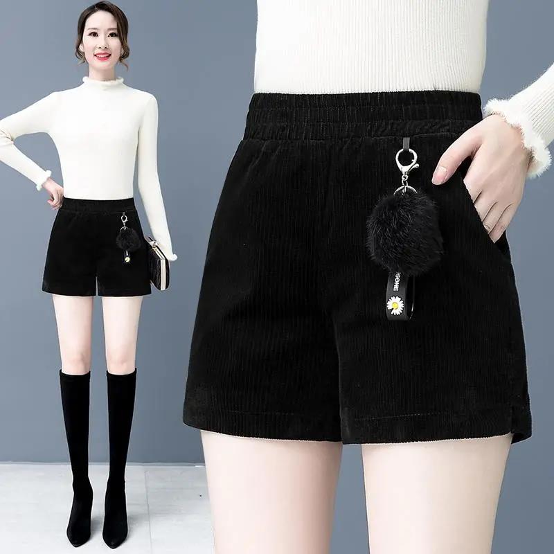 Plus Velvet Thick Gold Velvet Shorts Women Autumn and Winter Models Elastic High Waist Thin A-line Wide-legged Outer Boots Pants