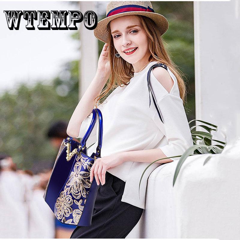 Shoulder Bag Embroidered Bright Portable Handbags Patent Leather Women Shoulder Bag