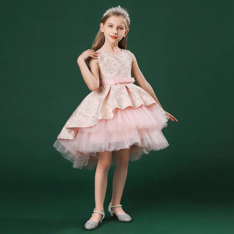 Lace Embroidery Formal Sleeveless Wedding Gown Tutu Princess Dress Flower Girls Children Clothing Kids Party for Girl Clothes