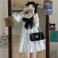 Girl Student Knee-length Solid Color Dress Sailor Collar Navy Dress Sweet Bow-knot