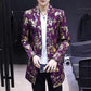 Trend Floral Print Windbreaker Spring Casual Slim Coat V-neck Business Suit Parka Long