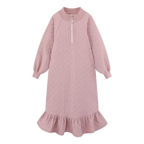 Women's Winter Cotton Dress Solid Color Fishtail Long Warm Dress Large Size Loose Lovely Thickened Dress