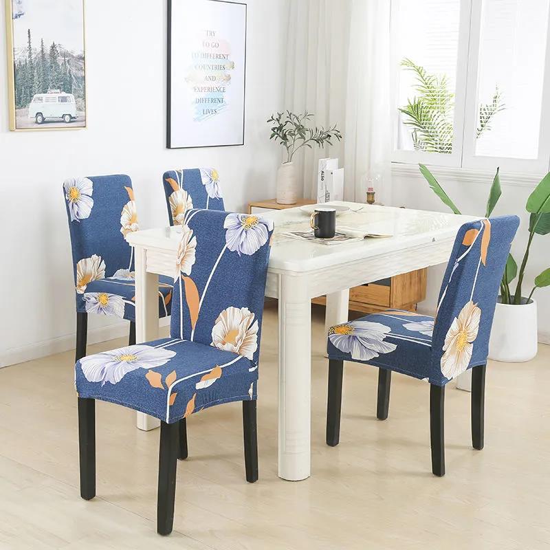 2-piece Dining Table and Chair Cover High Elastic Universal Chair Cover Fabric Printing Home Dining Seat Cover