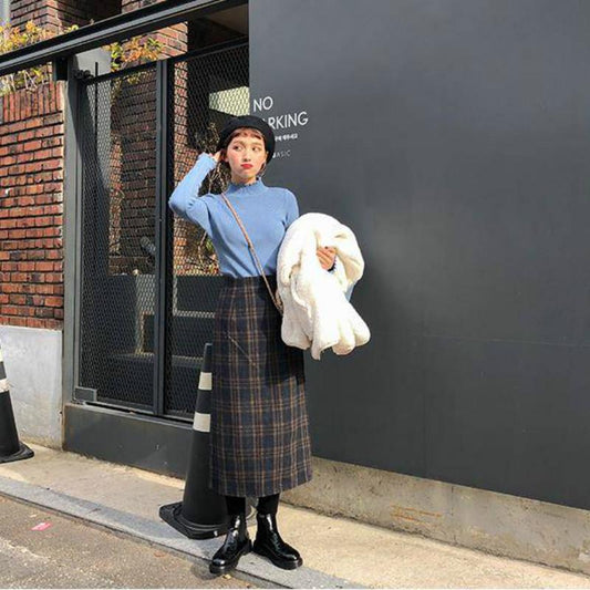 Solid Color Slim Sweater Autumn Winter Long-sleeved Half-high Collar Bottoming Shirt Women