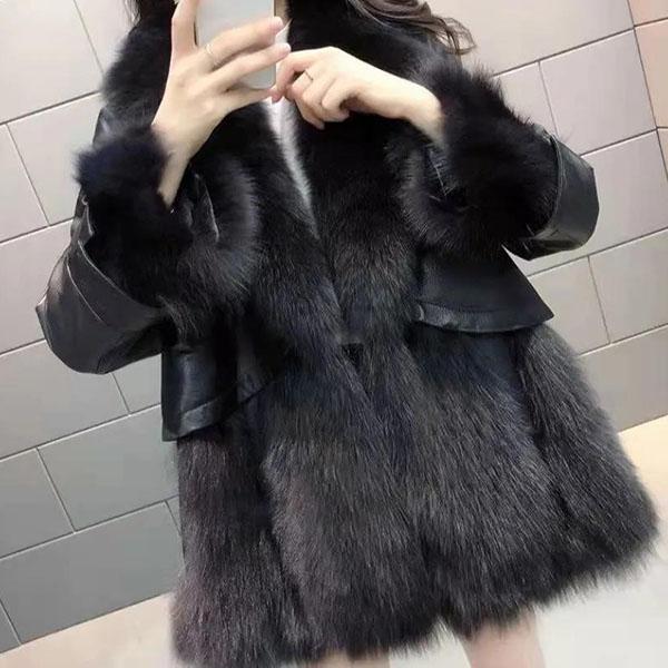 Women's Winter Fur Coat Plus Size Long Sleeve Fur Collar Slim Coat Female Solid Color Casual Warm Jacket