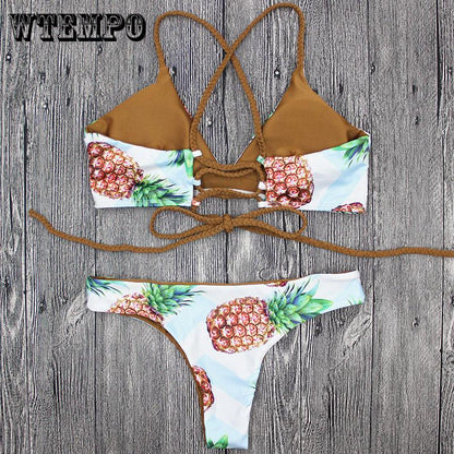 WTEMPO Fashion braided rope pineapple strap bikini sexy split swimsuit swimsuit