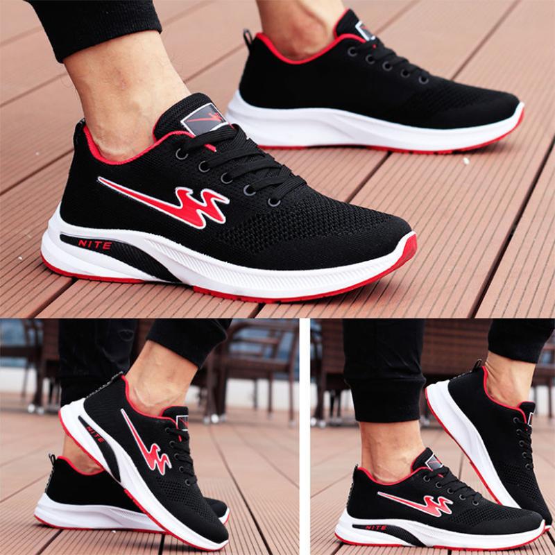Summer Double Star Men's Shoes Flying Woven Breathable Hollow Mesh Shoes Korean Style All-match Casual Men Sneakers
