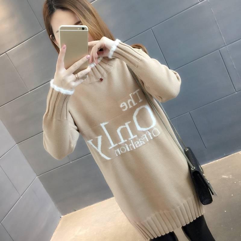 Autumn and Winter Mid-length Women's Sweater Loose Mid-length Maternity Dress Half-high Collar Outer Wear Base Shirt Coat