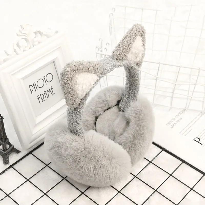 Women's Cute Cat Ears Foldable Earmuffs Korean Style Plush Ear Muffs Thickened Cold-proof Cartoon Earflap Winter Plush Ear Pad Cover Ear Protection