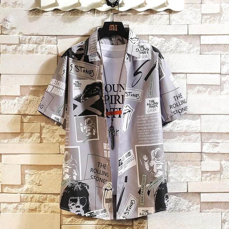 Summer Short-sleeved Men's Shirt Ins Trend Printing Loose Large Size Casual All-match Shirt Jacket
