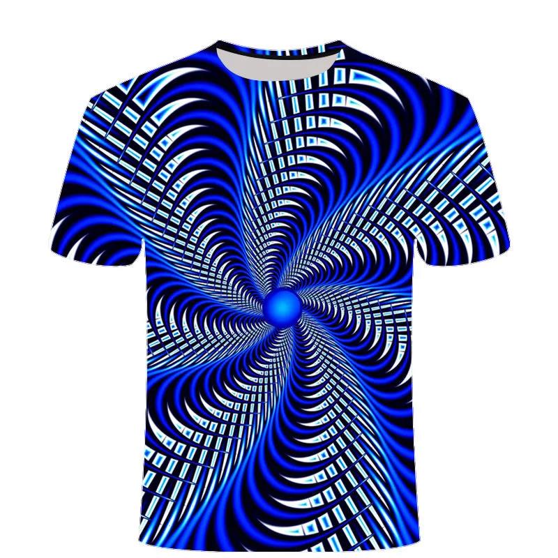 3D Swirl Print Shirt Summer Men T-shirt Personality Streetwear High Street Half Sleeve Tees Casual Breathable Pullover
