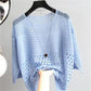 Summer Thin Bottoming Blouse Hollow Top Loose Pullover Knitted Sweater Women's Sunscreen Solid Color Breathable T-shirt