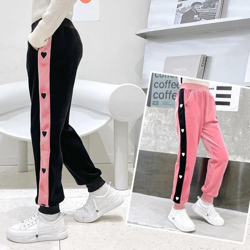 Girls' Pants 2021 Autumn Winter Plus Velvet Thick Casual Pants Big Children's Sports Pants Wear One Velvet To Keep Warm