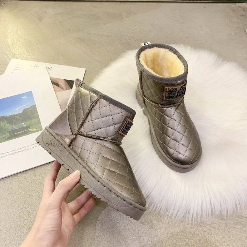 Snow Boots Women Winter Plus Velvet Korean Leather Warm All-match Flat-bottomed Lightweight Non-slip Boots