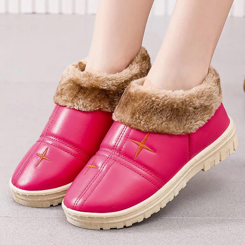 Cotton Shoes Women's Winter Plus Velvet Thick Cotton Shoes Pu Surface Waterproof and Ski-proof Ground Boots Thick Bottom