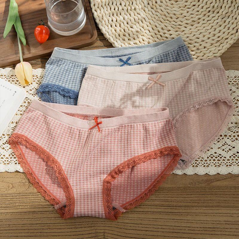 3pc Women's Panties Graphene Cotton Antibacterial File No Trace Middle Waist Sweet Student Girl