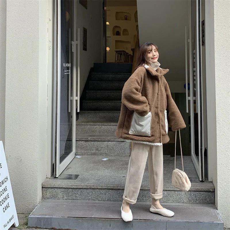 Korean Mid-length Double-sided Cotton-padded Jacket Women's Winter Cotton-padded Jacket and Lamb Wool Thick Coat Sweet