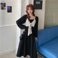 Autumn and Winter Solid Color Lantern Sleeve Square Collar Design Large Cute Bow Mid Length Long Sleeve Dress